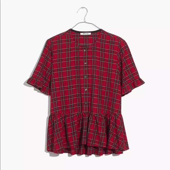 NWT Madewell Studio Ruffle-Hem Top in Clanton Plaid - Picture 5 of 13